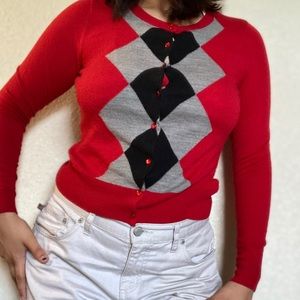 Red Argyle Cardigan